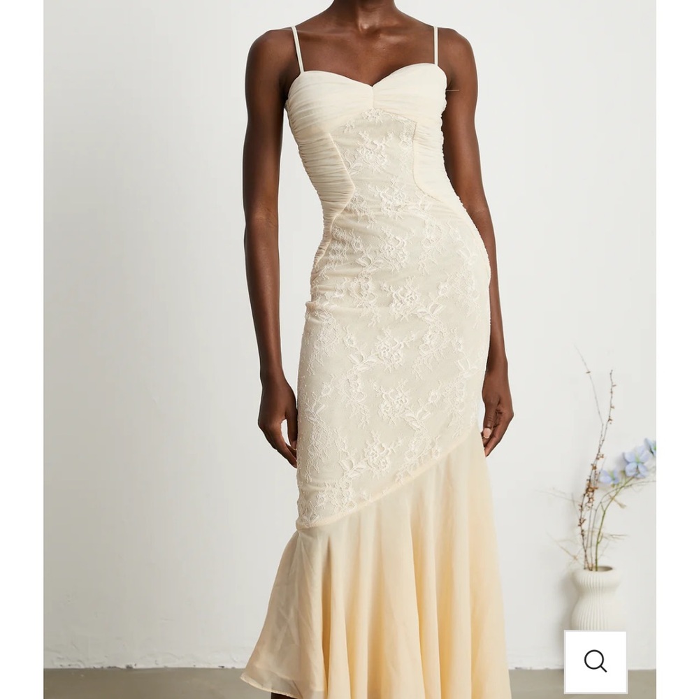 Miss Rosier AUDREY CHIFFON & LACE MIDI DRESS, cream